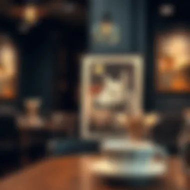 A local artist displaying their work in a coffee shop gallery setting