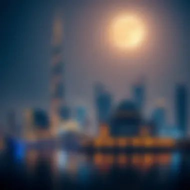Illuminated Cultural Landmarks of Dubai Cultural landmarks in Dubai glowing under the moonlight