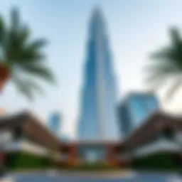 Exterior view of Thuraya Tower showcasing its unique architectural design