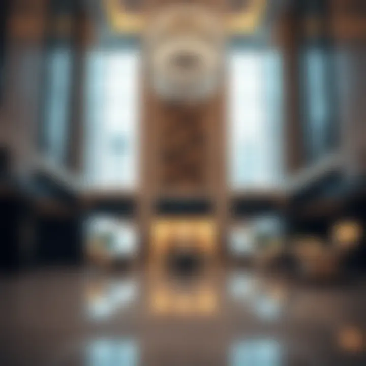 Interior lobby of Thuraya Tower highlighting modern amenities