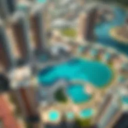 A stunning aerial view of Jumeirah Lake Towers showcasing its unique architecture and lake