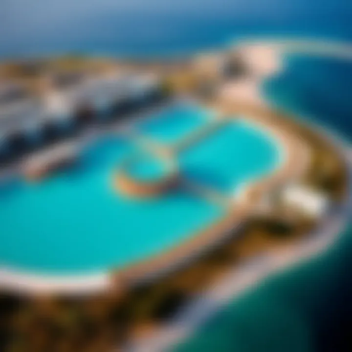 Aerial view of Mykonos Damac Lagoons showcasing its unique lagoon design