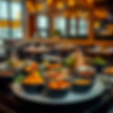 A diverse array of dishes from various cuisines available at Pointe, emphasizing the culinary variety
