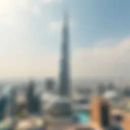 Aerial view of Burj Khalifa towering over Dubai