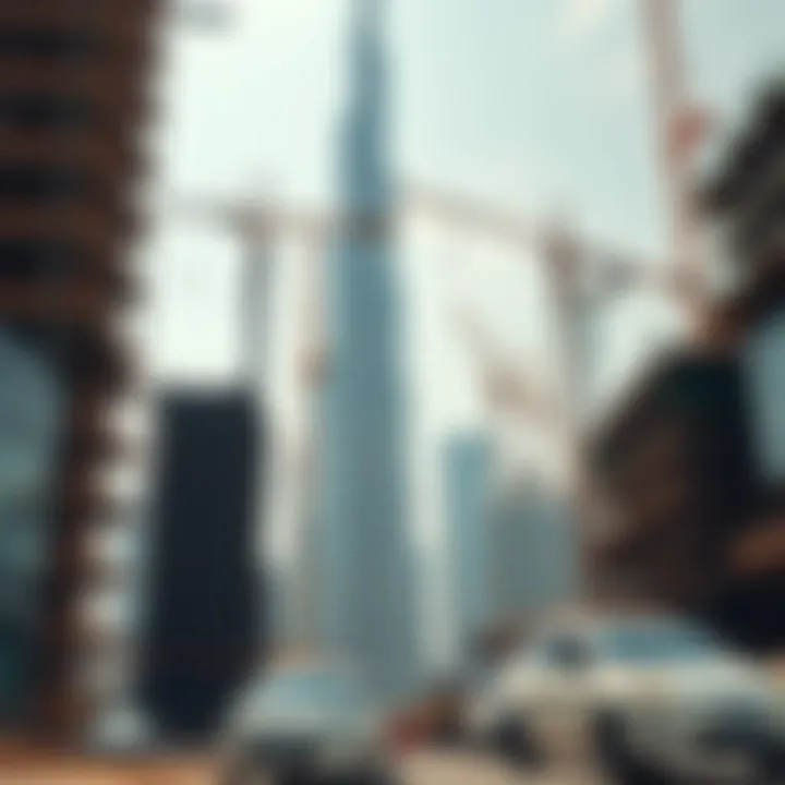 Construction workers and cranes during Burj Khalifa's build