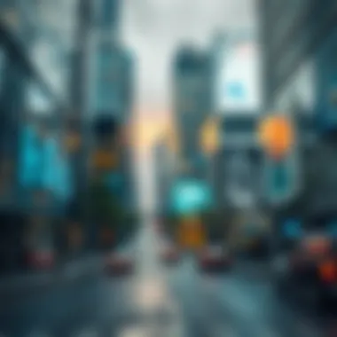 Technological Advancements in Urban Environments An abstract representation of technological advancements impacting urban environments.