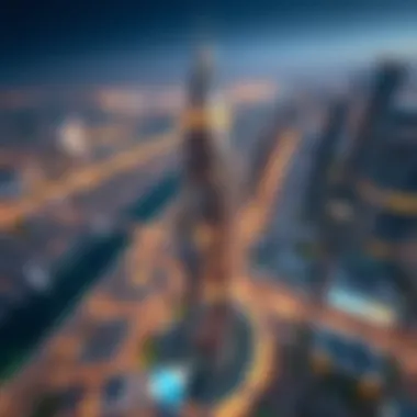 Aerial perspective of Dubai highlighting Wasl Tower's strategic location